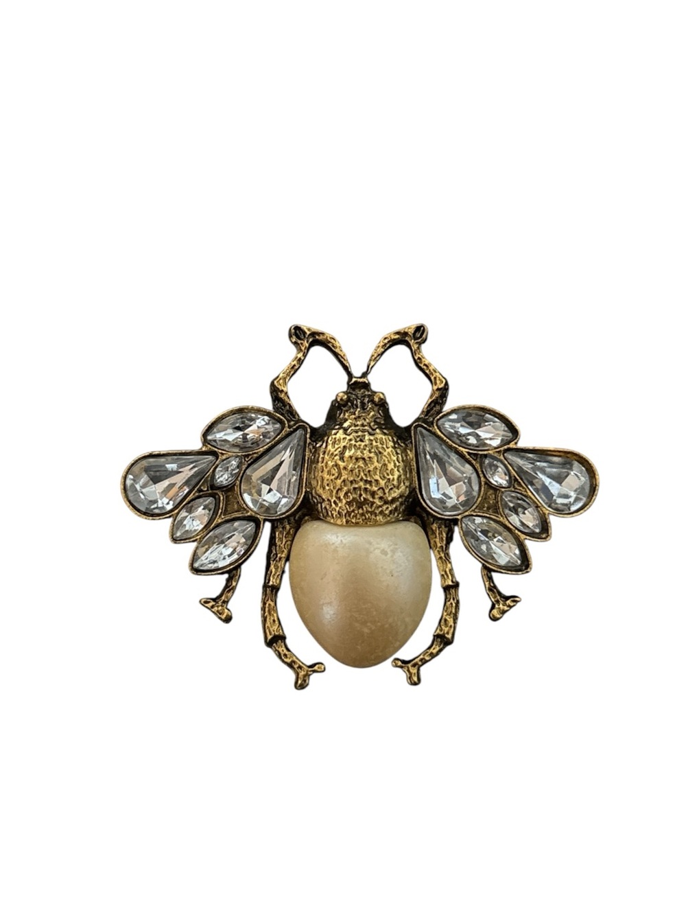 Gold Bee Brooch with Crystal Wings and Cream Pearl Body - Picture 1 of 3
